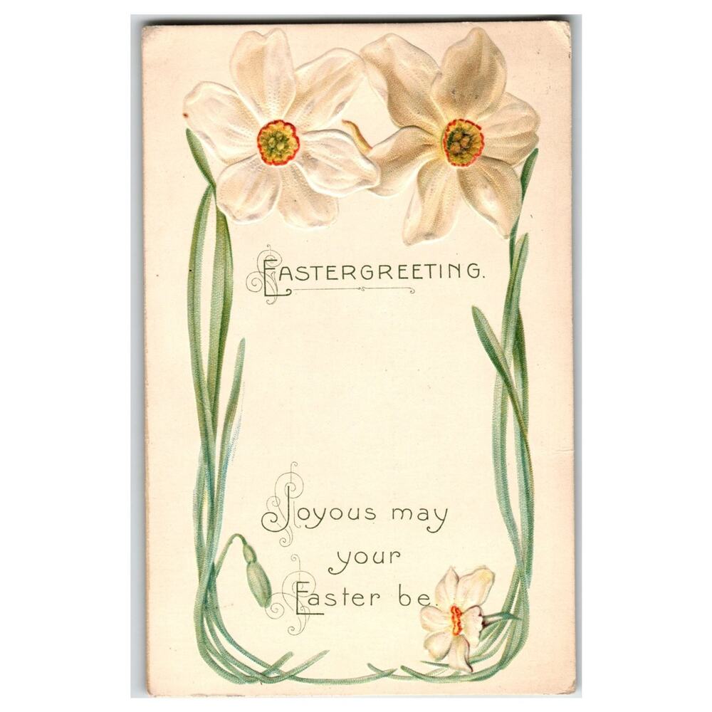 Vintage Easter Daffodil Postcard Embossed Floral Greeting Printed in Germany